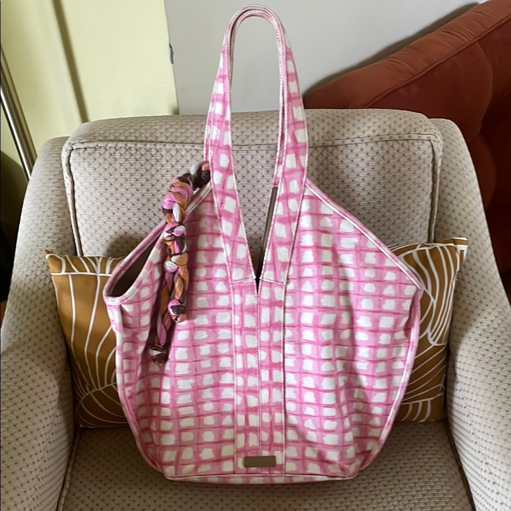 Vince Camuto Pink and White Tie Dye Print Shoulder/Tote Bag